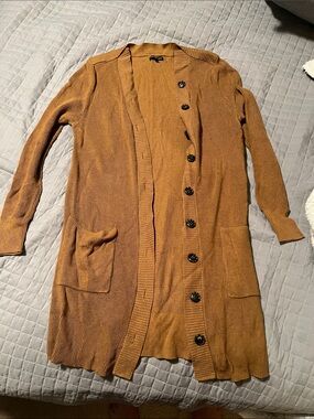 Who what wear Long Open-Front Cardigan Sweater in Mustard